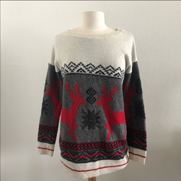 Mossimo Reindeer Christmas Sweater Pullover Crew - Picture 3 of 16